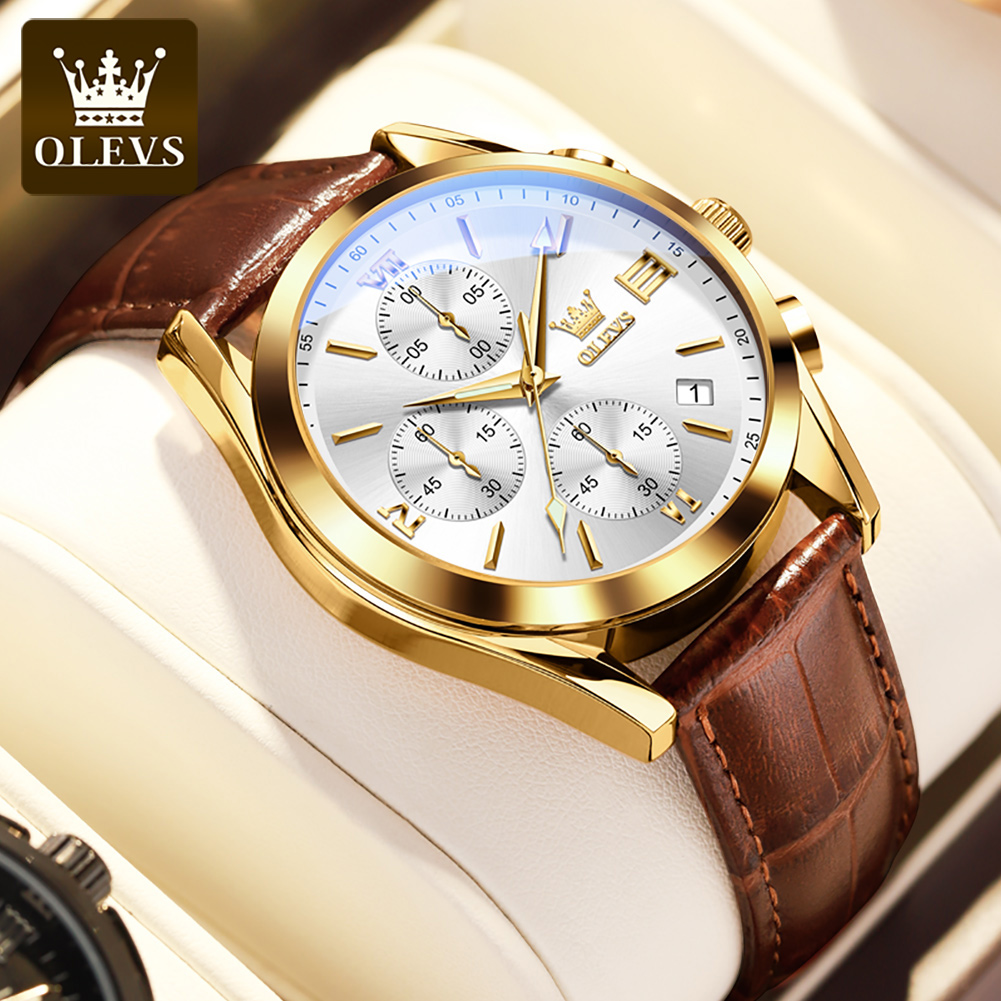 OLEVS 2872 Chronograph Men's W - đánh giá và giá Leather Watch Band Men